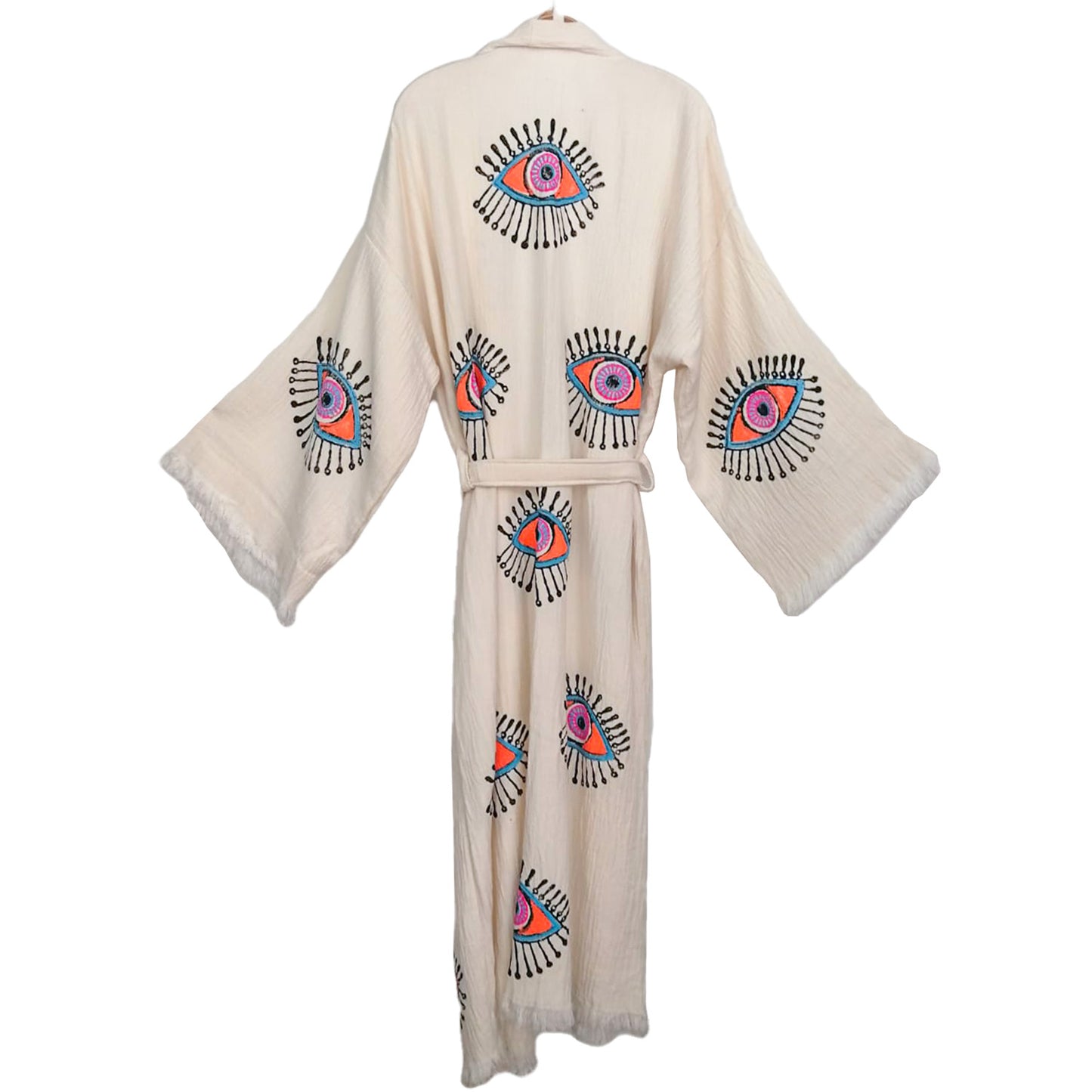 Evil Eye Handwoven Muslin Kimono Robe