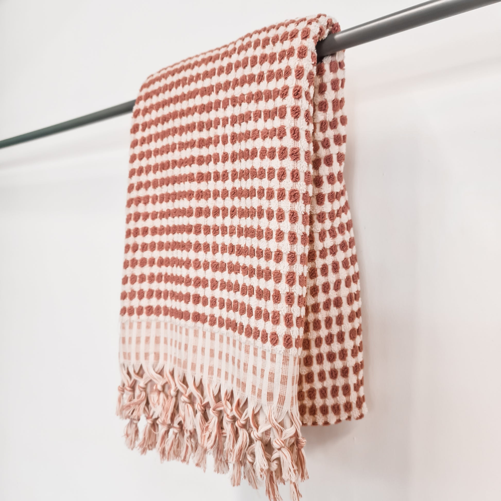 Turkish Terry Hammam Towel in Rose Pink Dotted Design – Luxury Cotton Bath Towel with Matching Hand Towel and Bathrobe Available Online