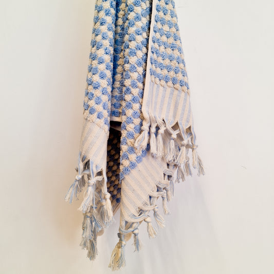 Turkish Hammam Terry Hand Towels Baby Blue Dotted