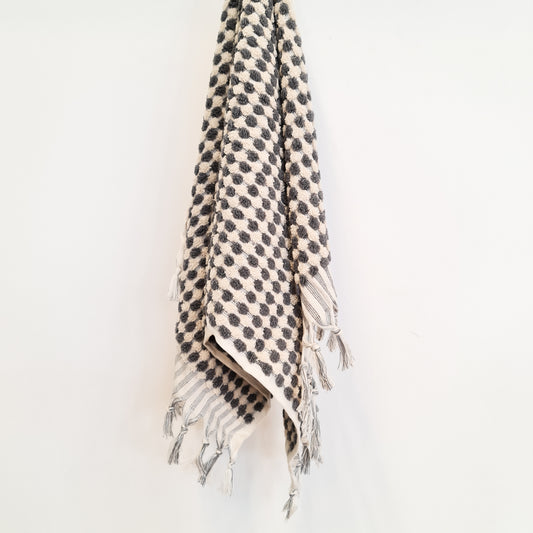 Turkish Hammam Terry Hand Towels Dark Grey Dotted