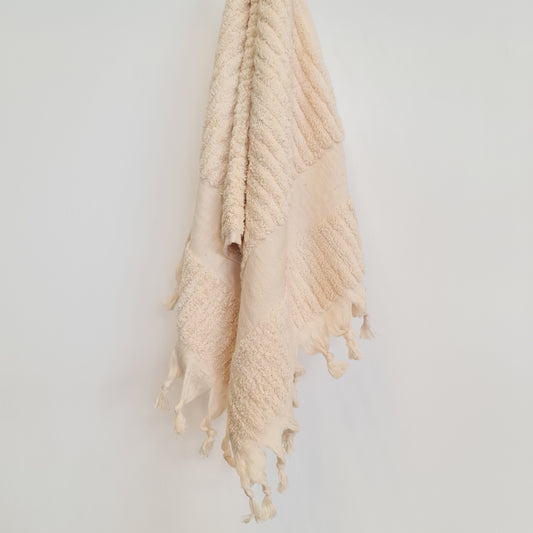 Turkish Hammam Terry Hand Towels Ecru Stripe