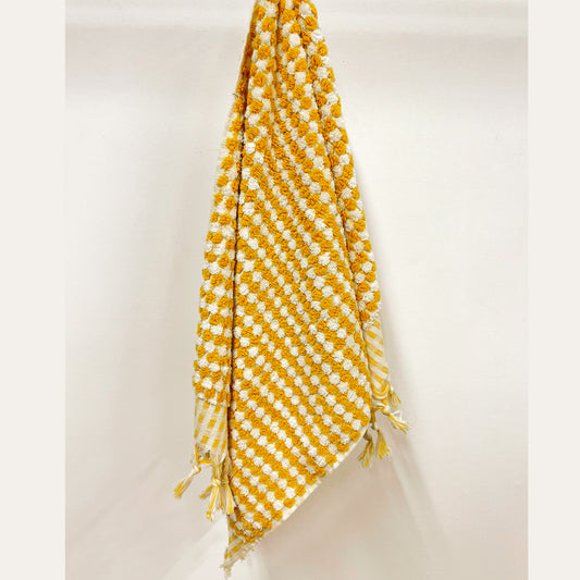 Turkish Terry Natural Cotton Hand Towel Dotted Yellow