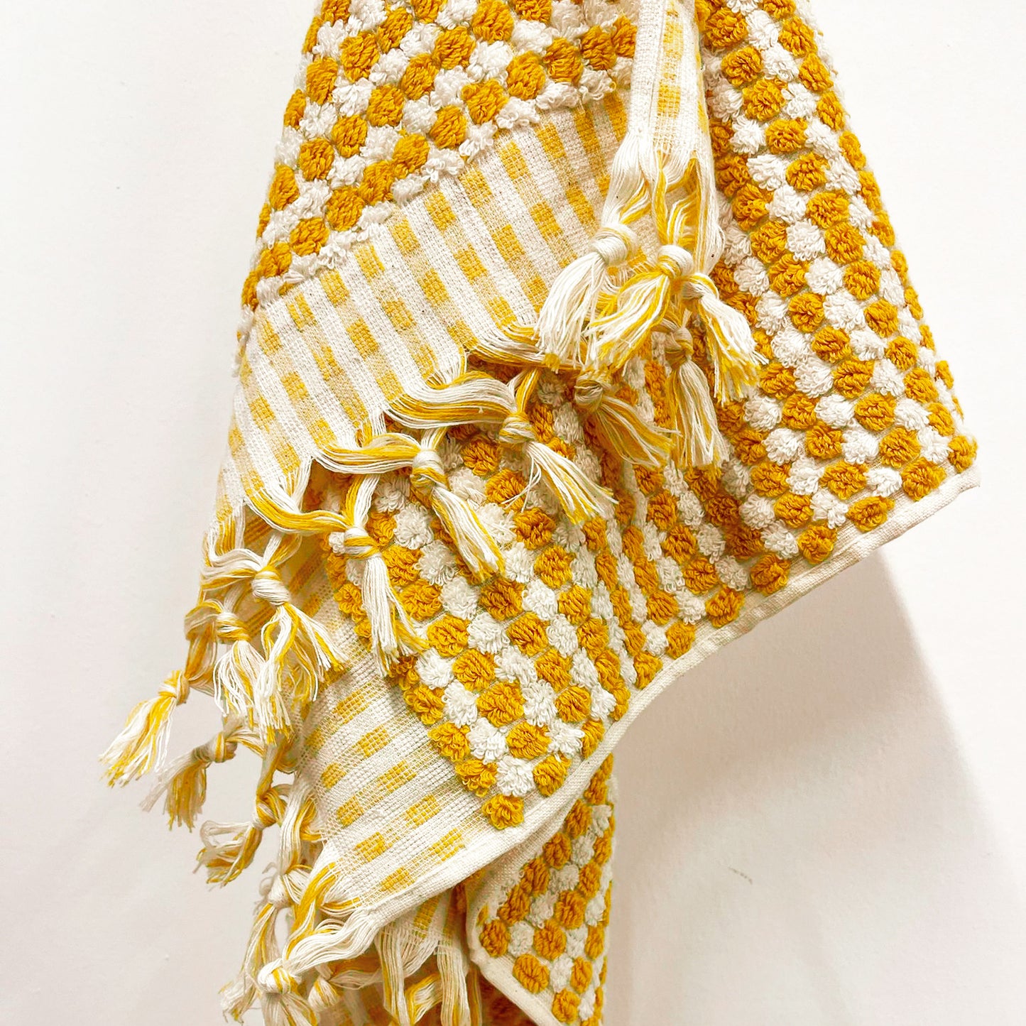 Turkish Terry Natural Cotton Hand Towel Dotted Yellow