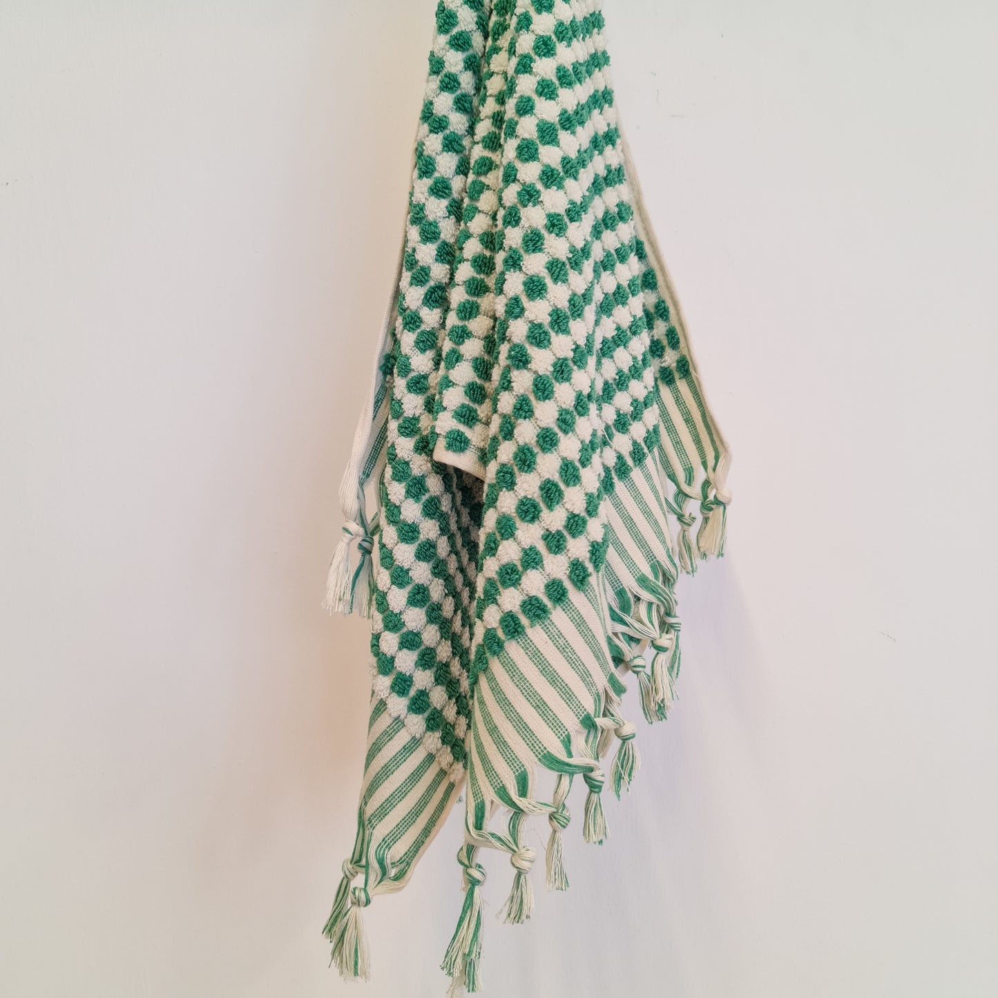 Turkish Hammam Terry Hand Towels Green Dotted