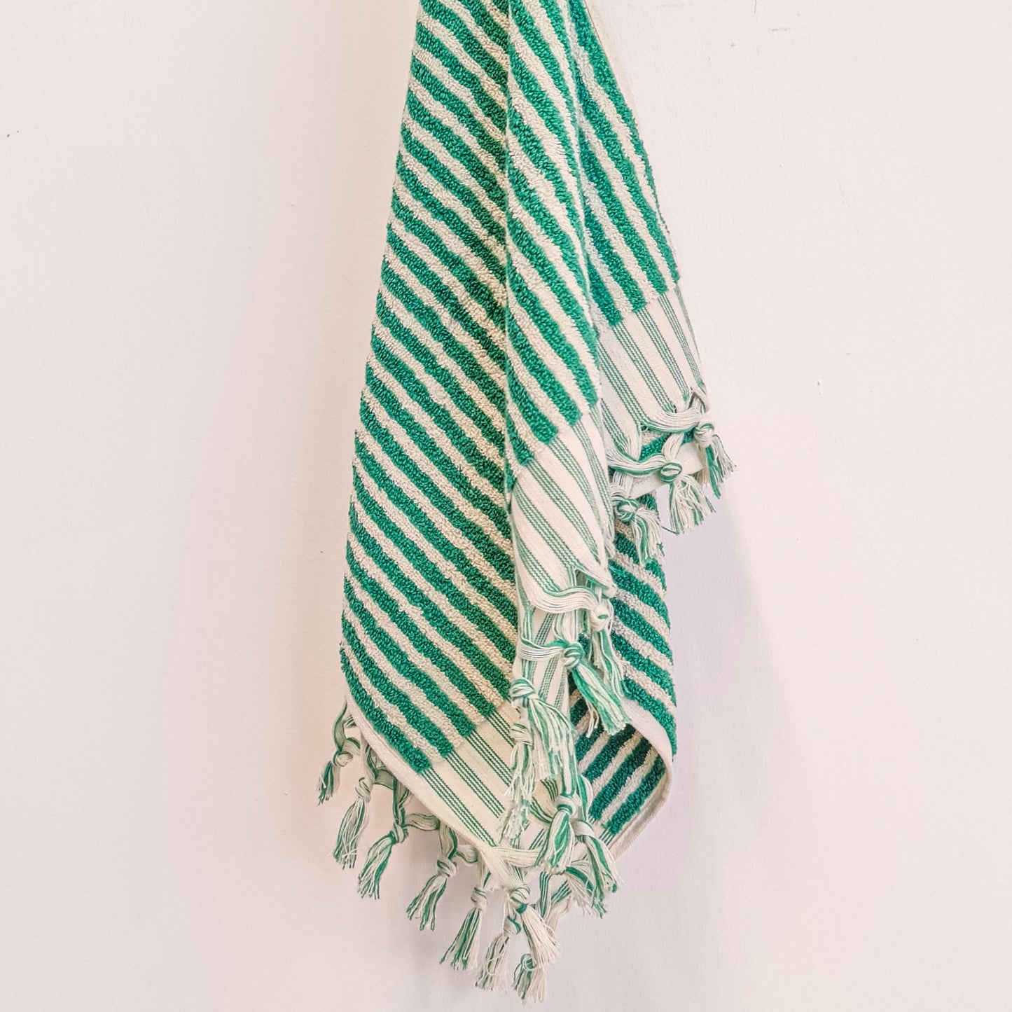 Turkish Hammam Terry Hand Towels Green Stripe
