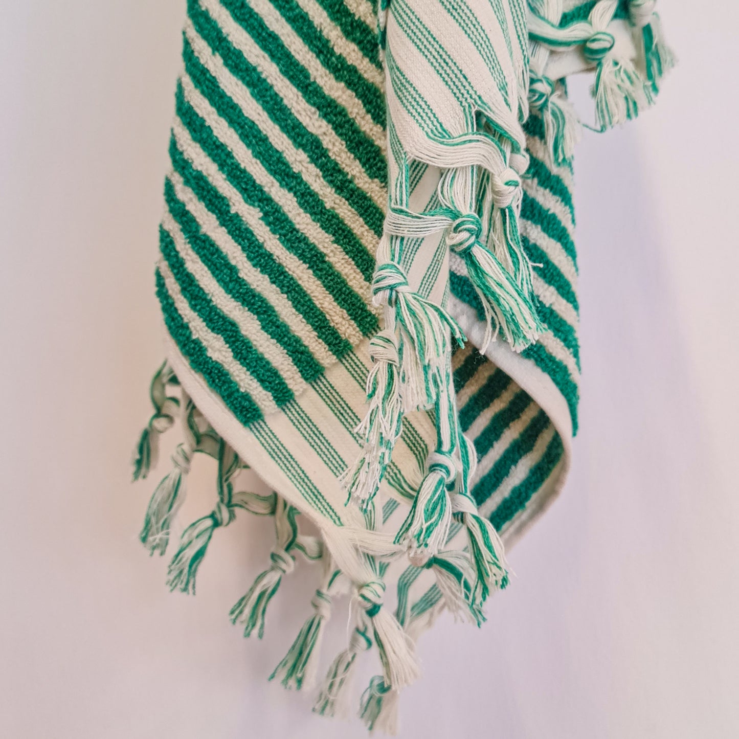 Turkish Hammam Terry Hand Towels Green Stripe