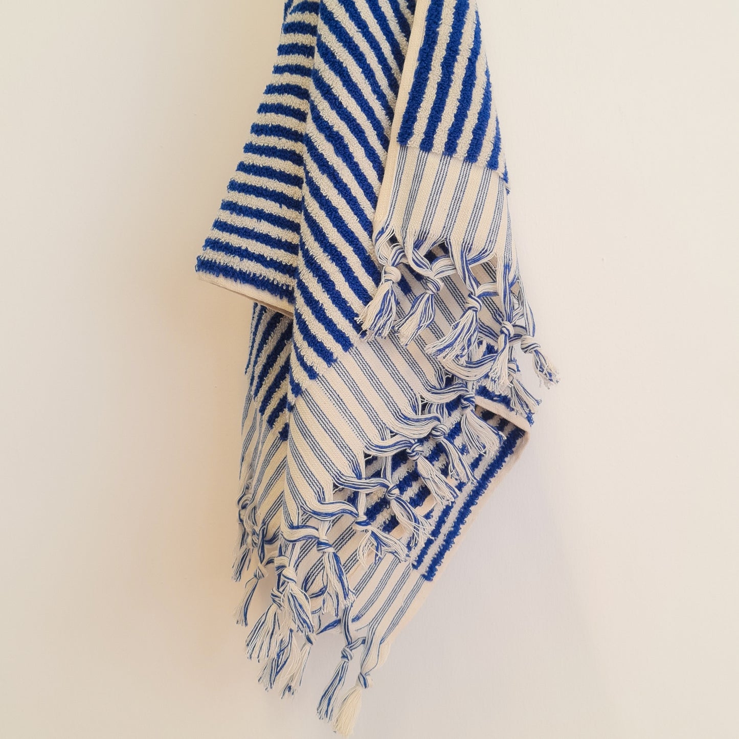 Turkish Hammam Terry Hand Towels Indigo Stripe