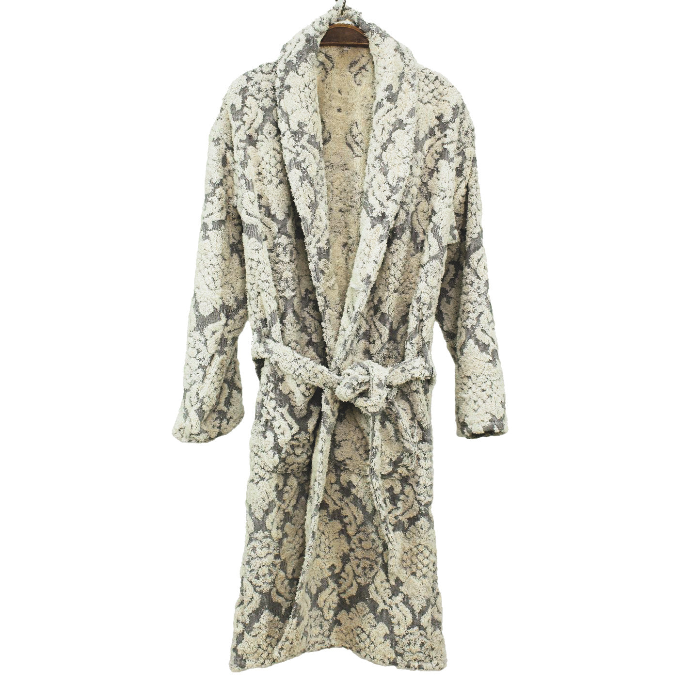 Turkish Terry Towel Bathrobe Damascus Design Grey