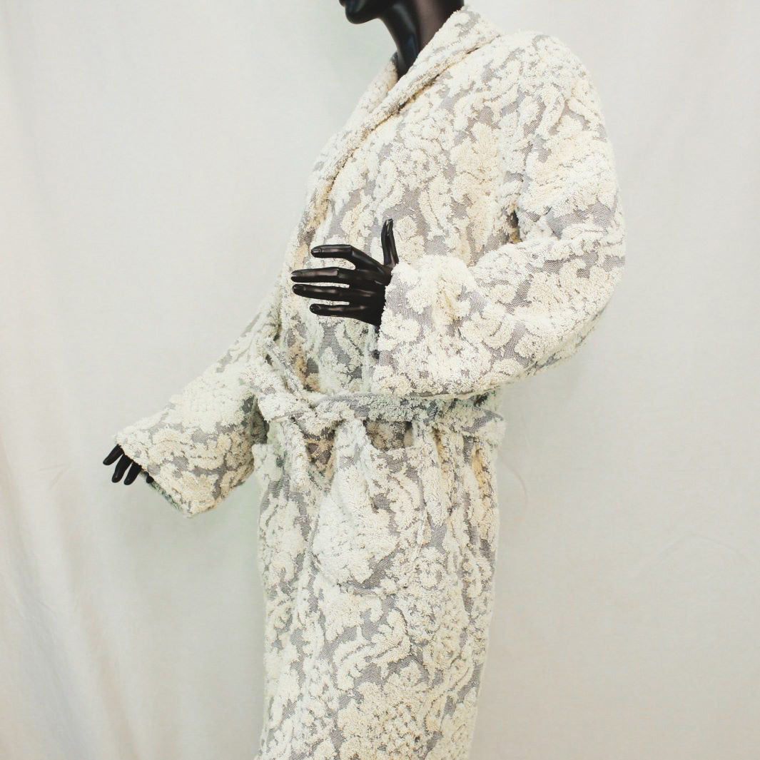 Turkish Terry Towel Bathrobe Damascus Design Grey