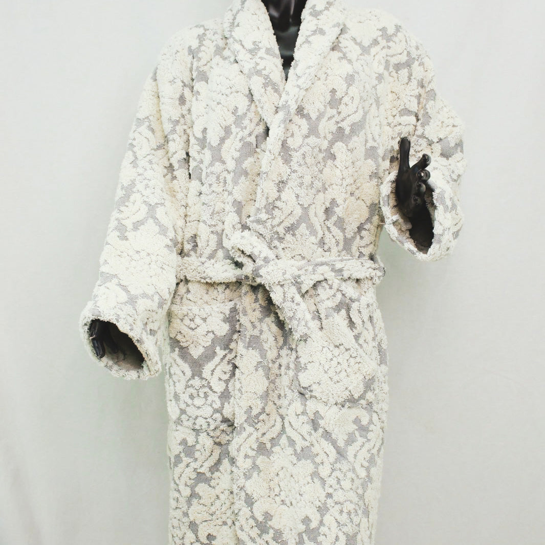 Turkish Terry Towel Bathrobe Damascus Design Grey