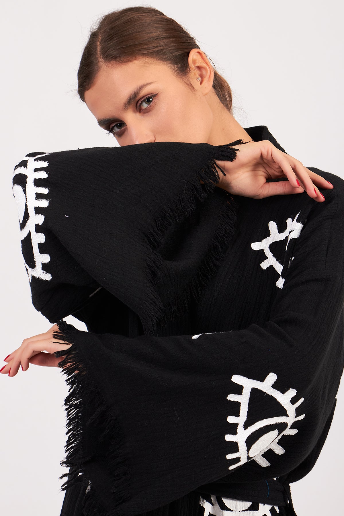 Turkish Towel Kimono Bathrobe Eye Design Black