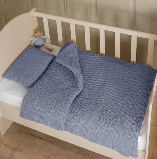 Natural Cotton Muslin Baby Duvet Cover Set